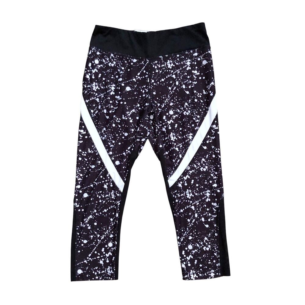 Danskin Now Womens Small Cropped Leggings Black White Splatter Workout Pants